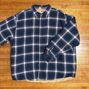 Wrangler Mens 2XL Blue Plaid Sherpa Lined Flannel‎ Shirt Jacket Coat